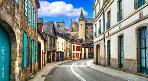Fototapeta Naklejka Na Ścianę i Meble -  France , Brittany travel and landmarks. medieval Vitre town with castle and its charming old streets and half-timbered houses.