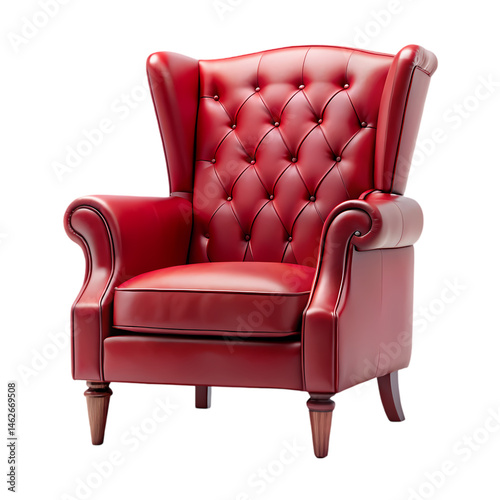 Elegant Red Leather Wingback Chair HighResolution Image isolated on transparent background