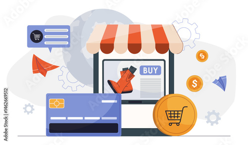 Online shopping and payment concept. Vector illustration