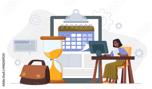 Time management and office planning scene. Vector illustration