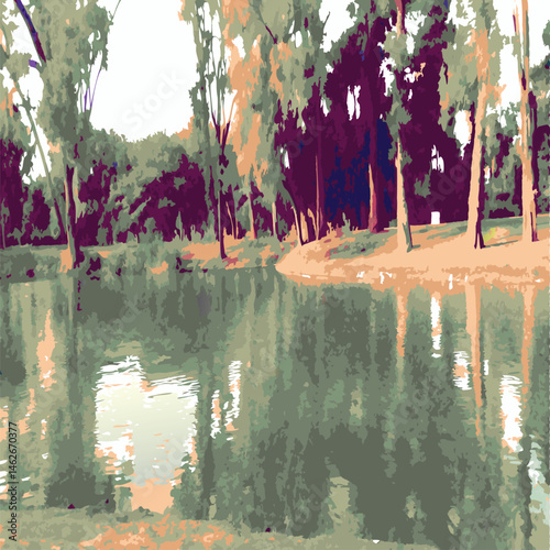autumn landscape with trees and water