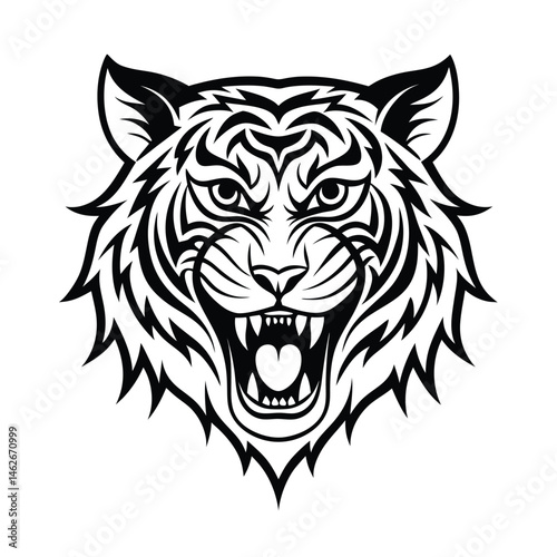 a fierce stylized tiger head illustration vector art silhouette
