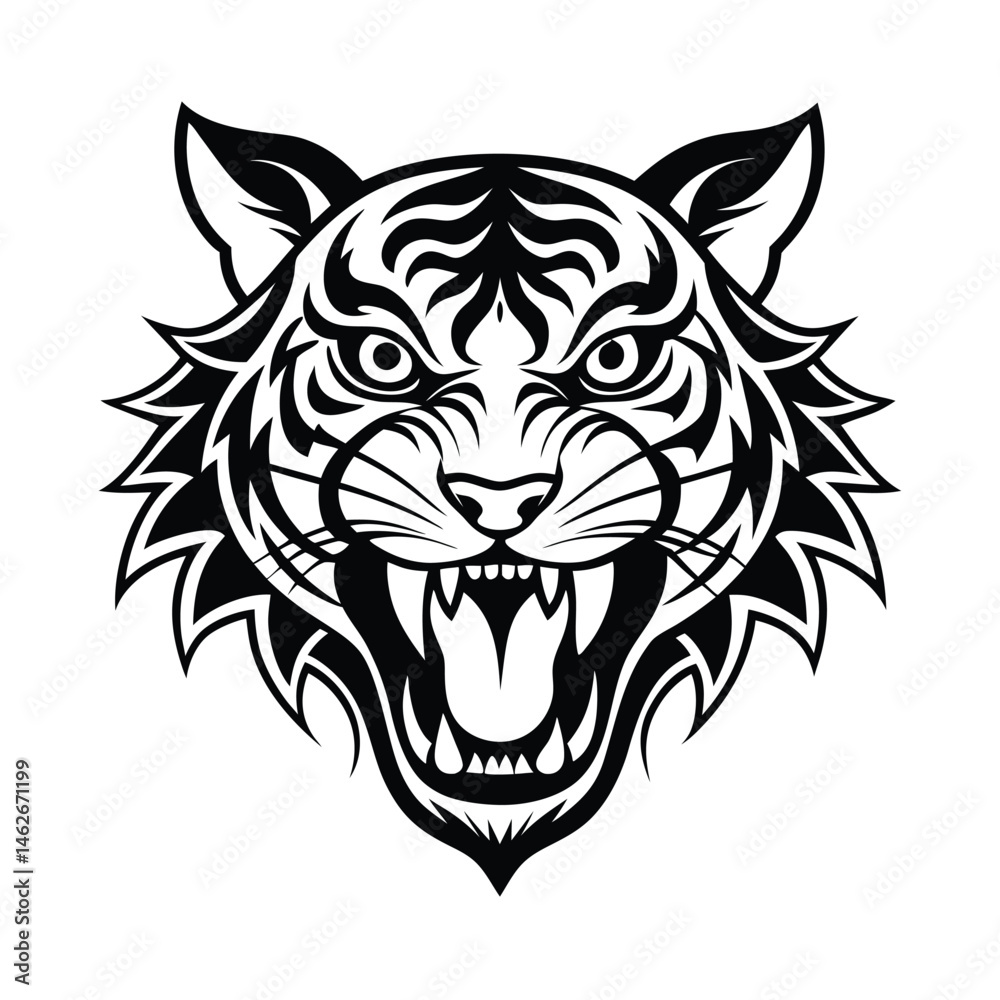 Fototapeta premium a fierce stylized tiger head illustration vector art silhouette