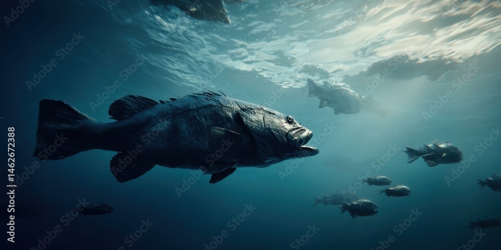 Fototapeta premium Predatory Fish Chasing Smaller Fish in Ocean