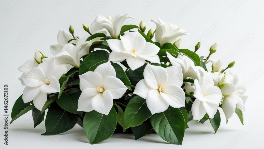 Obraz premium White background featuring a blooming gardenia