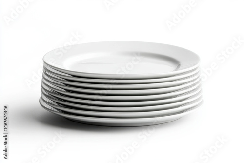 Stack of white plates on white background.