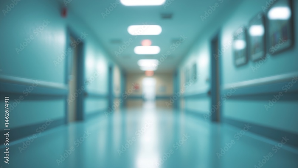 Fototapeta premium Blurred hospital interior hallway scene