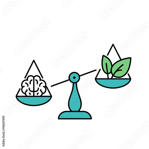 Brain and leaves balancing in a scale illustration  
