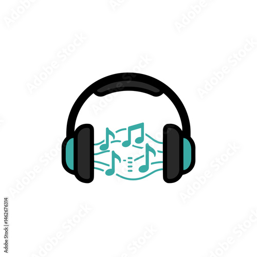 Headphones with Music Notes Illustrating Sound Waves  