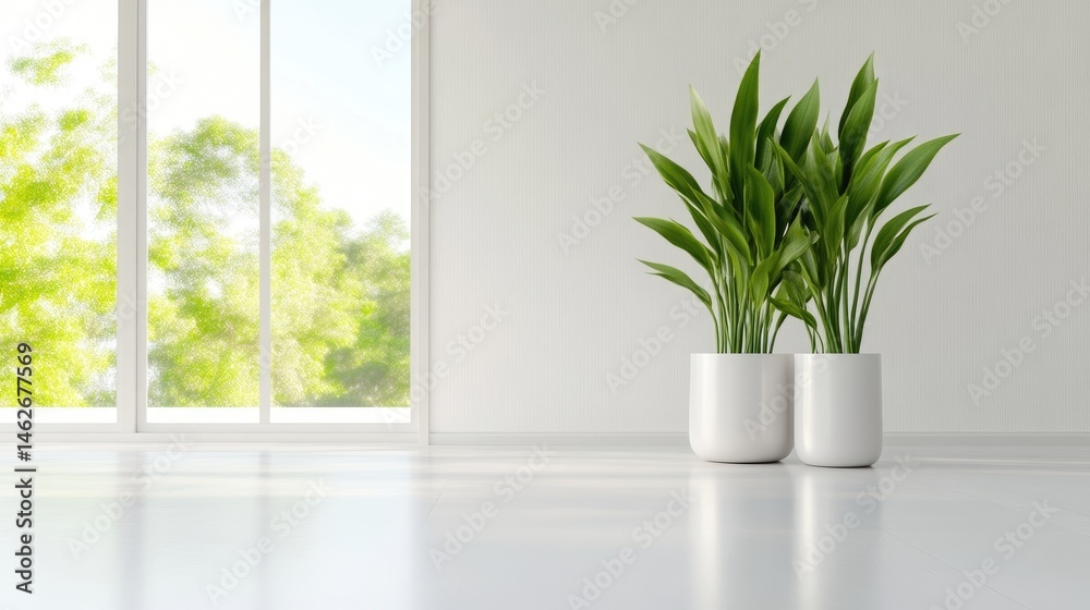 Fototapeta premium Modern minimalist interior with plants by a window