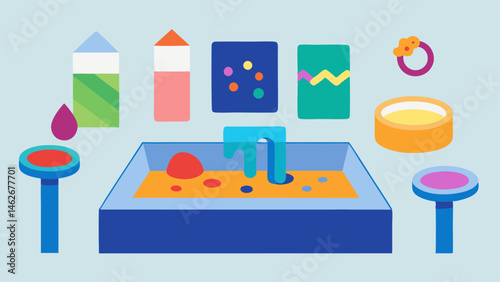 Sensory Art Station An illustration of a sensory art station equipped with materials like textured papers colorful gels and assorted tactile objects indicating a welcoming space