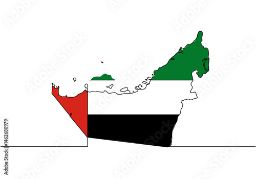 United Arab Emirates map with national flag colors in minimalistic outline style, country silhouette for political, cultural, business and tourism design projects

