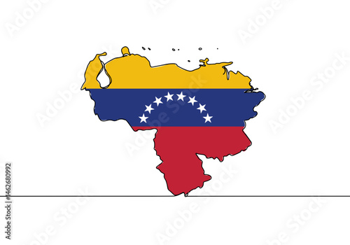 Venezuela map with national flag colors in minimalistic outline style, country silhouette with patriotic design for political, cultural, economic and educational use

