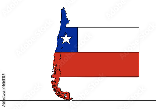 Chile map with national flag colors in minimalist outline style, country silhouette filled with patriotic design for political, tourism, cultural and educational content