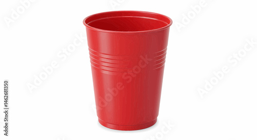 Red plastic cup on a transparent white background, convertible to vectors