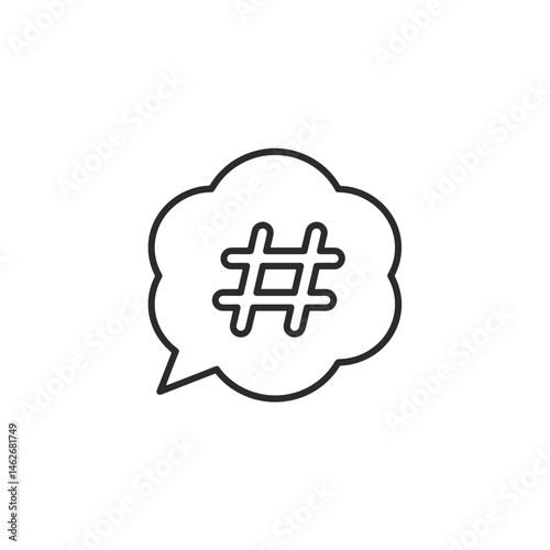 Icon hashtag in speech bubble outline style on white background  