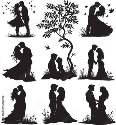 A couple enjoying a tender moment surrounded by trees, love, and open skies.