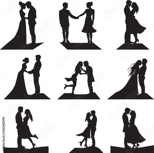 Stylish dancing couples in timeless silhouette poses. These elegant figures express the grace and romance of ballroom dancing, perfect for vintage and dance-themed design projects