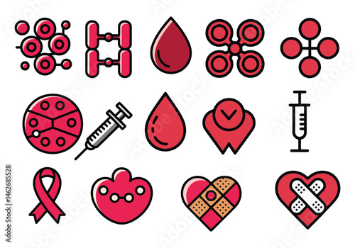 World Hemophilia Day Awareness Blood Clotting Disorder Medical Treatment and Healthcare with Red Ribbon and Blood Cells