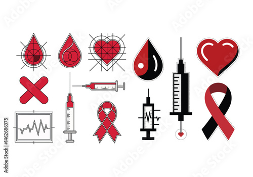 Red Medical Icons Set for Healthcare Awareness and Disease Prevention Campaigns Design