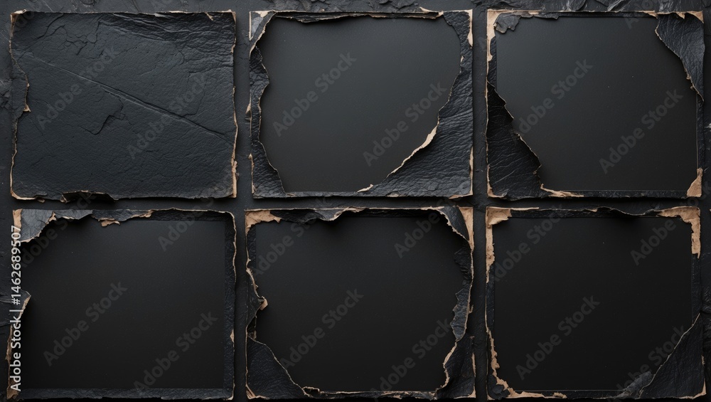 Naklejka premium Old dark photo on worn cardboard background with creases and stains