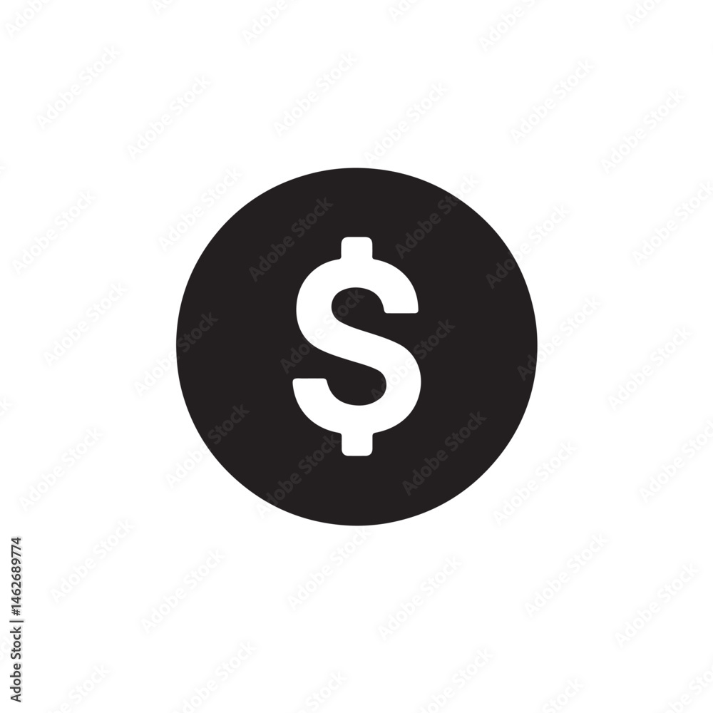 Dollar Coin Silhouette, Clean Circular Currency Vector Dollar Coin Silhouette, Clean Circular Currency Vector