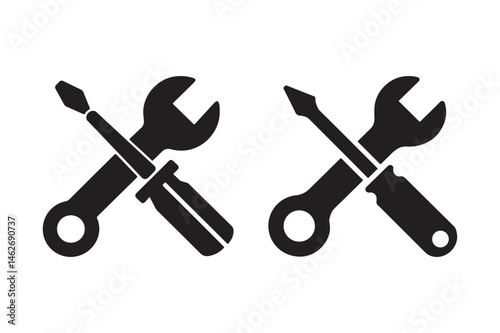 Wrench and Screwdriver Icon Silhouettes for Tools and Maintenance Graphics