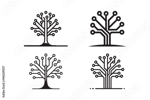 Circuit Tree Technology Icons Abstract Digital Tree Logo Vector Set