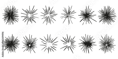 Firework Burst Silhouette Set. Festive Celebration And Holiday Decoration Elements Isolated Vector Illustration Collection