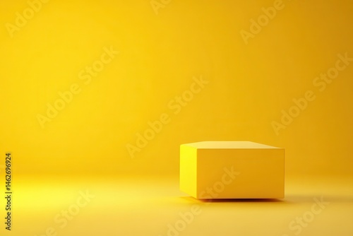 Bright yellow studio backdrop, single yellow cube