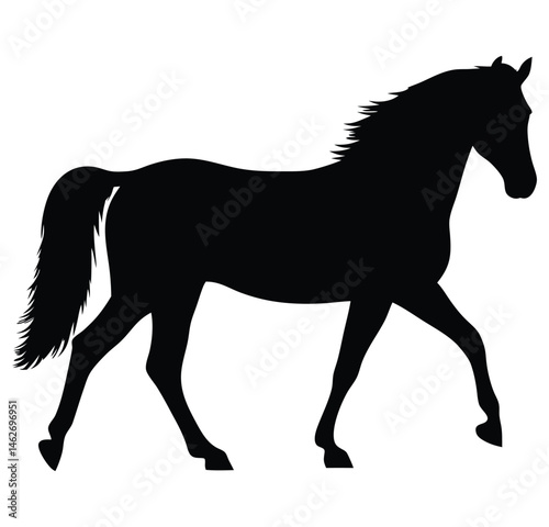 Elegant Black Silhouette Horse in Profile Trotting Pose