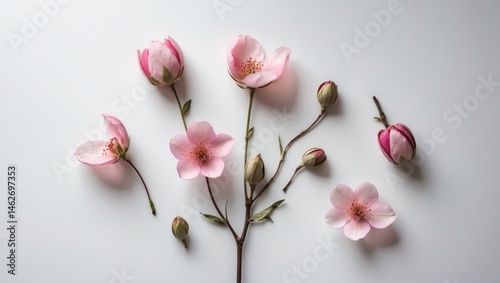 Dried apple flower buds isolated on white, ideal for herbarium and floristry projects photo