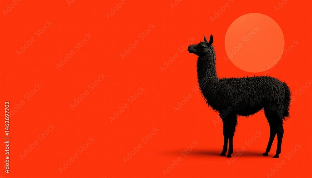 Fototapeta premium Black llama on red background