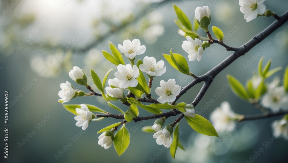 Obraz premium Minimalist spring blooms featuring buds and a shallow depth of field
