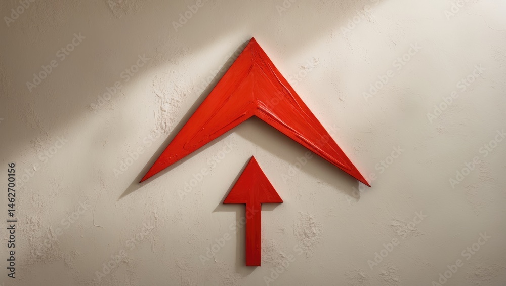 Fototapeta premium Detailed view of a wall with a pointing arrow painted on a light background, copy space included