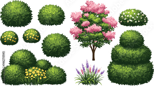 Vector watercolor green tree or forest side view isolated on white background for landscape and architecture drawing,elements for environment or and garden,Shrub