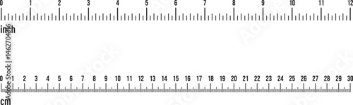 Metric Imperial Rulers. Size indicator units. Scale for a ruler in inches and centimeters. Measuring tool. Vector illustration isolated on white background.