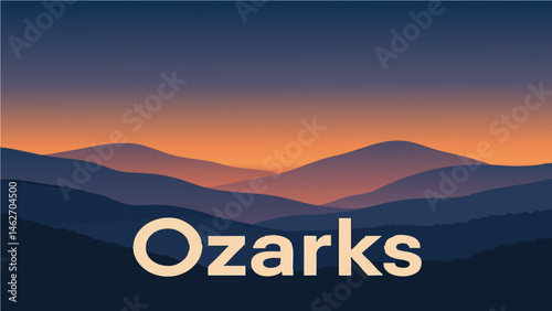 Ozarks rolling hills and lakeside views as a vector illustration