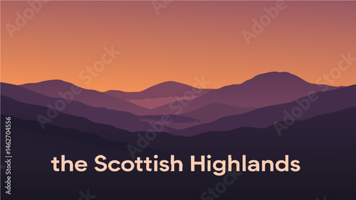 Scottish Highlands rolling hills and rugged terrain as a vector illustration