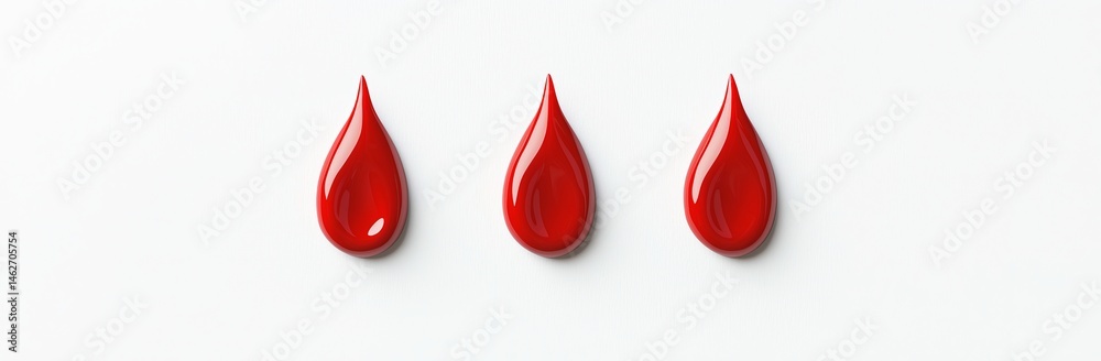 Fototapeta premium Three Stylized Red Drops of Paint on White Background in Artistic Arrangement for Creative Projects