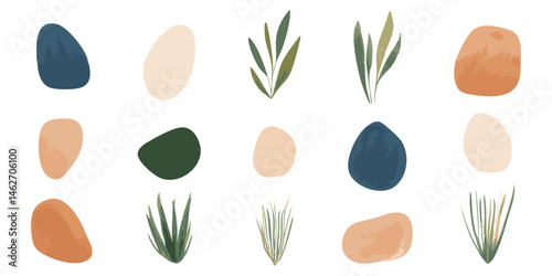 Abstract Organic Shapes And Leaves Silhouette Set. Nature-Inspired Minimalist Design Elements Isolated Vector Illustration Collection