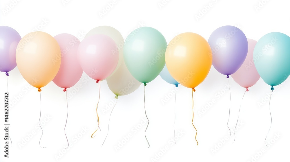 Pastel balloons floating on white background festive and cheerful celebration image Pastel balloons floating on white background festive and cheerful celebration image