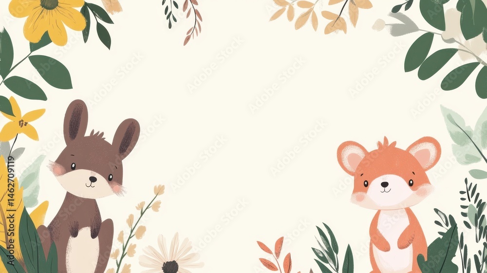 Naklejka premium Border template design with cute animals illustration illustration , no logos, no brands