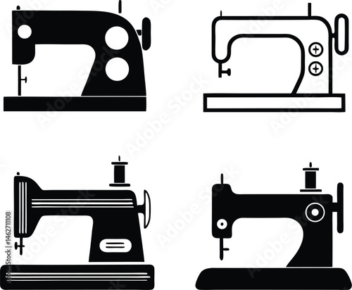 A Set of Silhouette Vector Illustrations of Vintage and Modern Sewing Machines