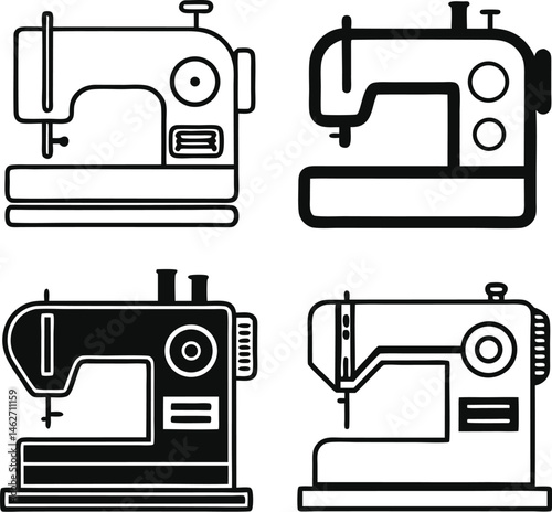 A Set of Silhouette Vector Illustrations of Vintage and Modern Sewing Machines