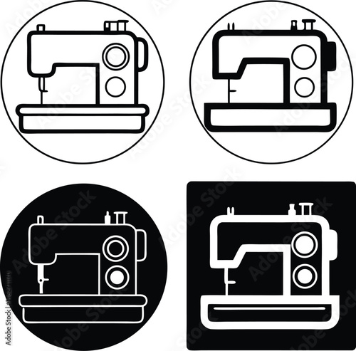 A Set of Silhouette Vector Illustrations of Vintage and Modern Sewing Machines