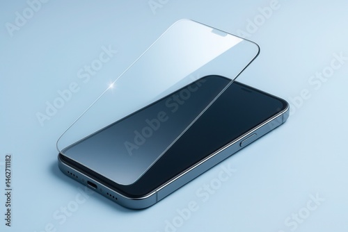 Installing protective glass shield on new modern smartphone