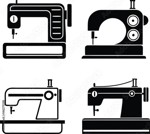 A Set of Silhouette Vector Illustrations of Vintage and Modern Sewing Machines