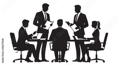Black Business Team Silhouettes Clipart – Office Meeting, Group Collaboration, Corporate People Icons