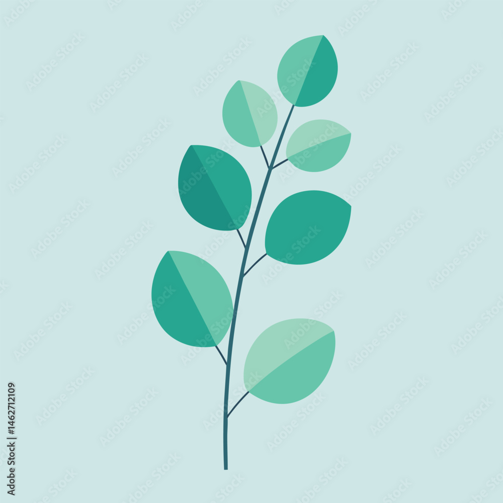 Obraz premium Green foliage vector illustration on a natural tree branch with green leaves, a spring design for eco decoration